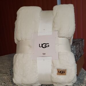 UGG White Plush Throw Blanket